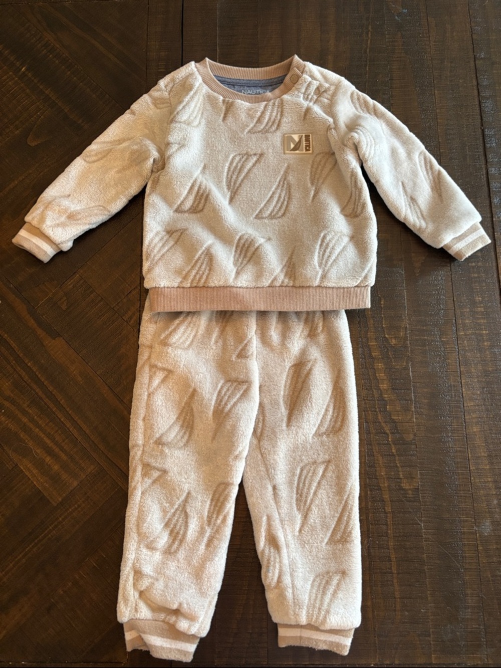 Nautica Beige Cream Plush Kids Matching Set